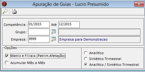 5. 2 APURAÇÃO DAS GUIAS (RELATÓRIOS APURAÇÃO DAS GUIAS) Neste relatório o usuário pode utilizar para a conferência dos tributos a recolher. O sistema soma automaticamente matriz e filiais. 5.