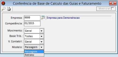 6. 11 CONFERÊNCIA DE BASES (RELATÓRIOS CONFERÊNCIA DE BASES) Este relatório nos demonstra os valores para conferência das bases de cálculo das guias e do faturamento.