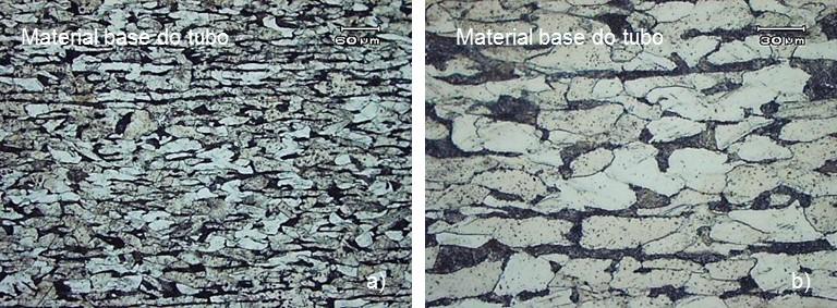 58 P F Figura 4-24 Micrografia do material base do tubo composto de ferrita (F) e perlita (P). Tamanho de grão entre 5-6 (ASTM E112).