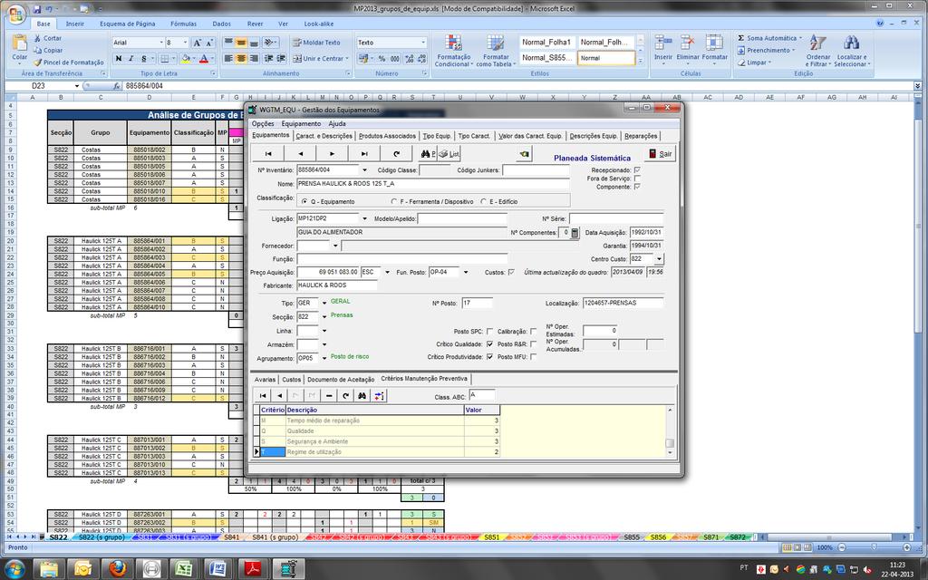 Figura 17 - Interface do software WGTM_EQU na secção relativa à Gestão dos Equipamentos Posto isto, de forma a cumprir o que está estabelecido pelo procedimento que regula a classificação de