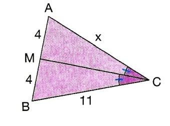 12. De acordo com a condição dada em cada questão, calcule o valor de x em cada figura. a) AD é a bissetriz do ângulo A.