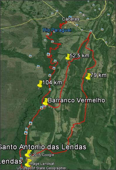O percurso pelo rio Paraguai entre Santo Antônio das Lendas e a foz do rio São Lourenço, também chamado de rio Cuiabá, é de aproximadamente 336 km.