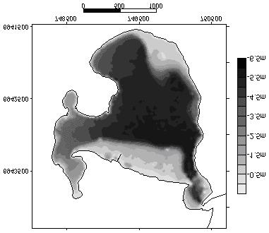 Rudorff et al.: Setorização da Lagoa da Conceição. Sedimentologia Na Figura 4 está representada a distribuição do tamanho médio do grão ao longo da área de estudo.