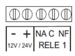 NF - Contato normalmente fechado do respectivo Relê. NA - Contato normalmente aberto do respectivo relê. C - Contato comum do respectivo relê.