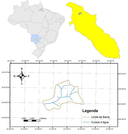 Técnicas para carta de suscetibilidade a erosão Figura 1. Localização da Bacia do Prosa (no Brasil e na cidade de Campo Grande). Figure 1.