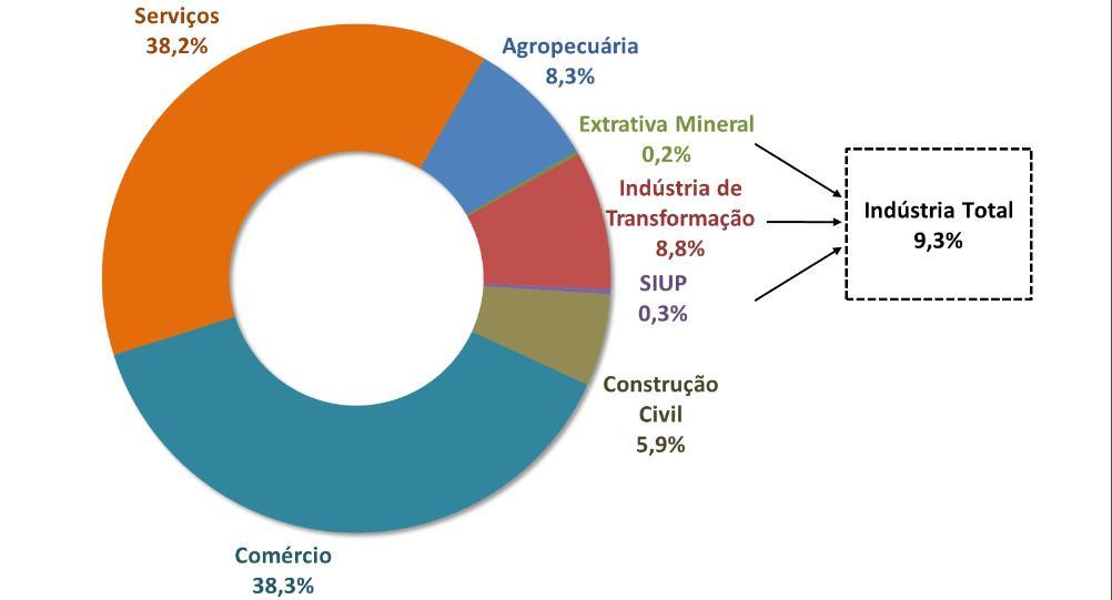 da economia, enquanto a indústria total, constituída por indústria de transformação, indústria extrativa mineral e serviços industriais de utilidade pública, registrava 9,3% dos estabelecimentos.
