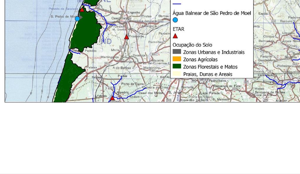 Descrição da Bacia de Drenagem O uso do solo na bacia drenante desta água balnear é principalmente florestal. Há uma elevada ocupação urbana da faixa litoral.