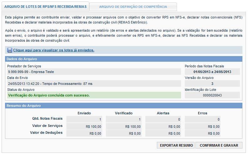 Página 95 de 113 Clique em Confirmar e Gravar para efetivar a conversão dos RPS em NFS-e.