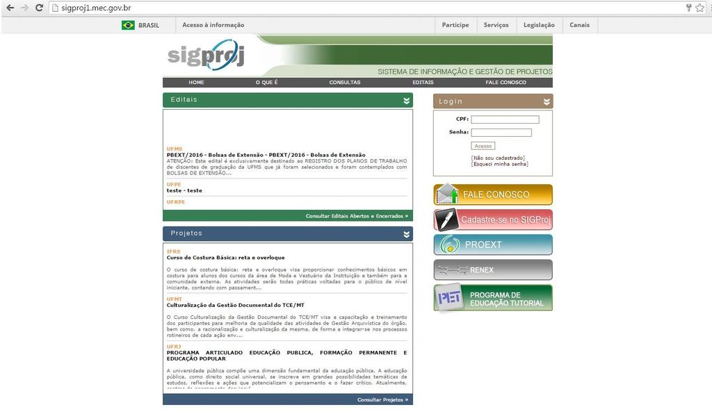 Guia para cadastramento de Projetos de Pesquisa no SIGProj Atenção: I.