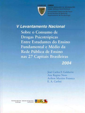 V LEVANTAMENTO NACIONAL Realizado em 2004 Parceria: CEBRID e UNIFESP 27 capitais brasileiras Estudantes do ensino fundamental e médio Primeiro uso de álcool