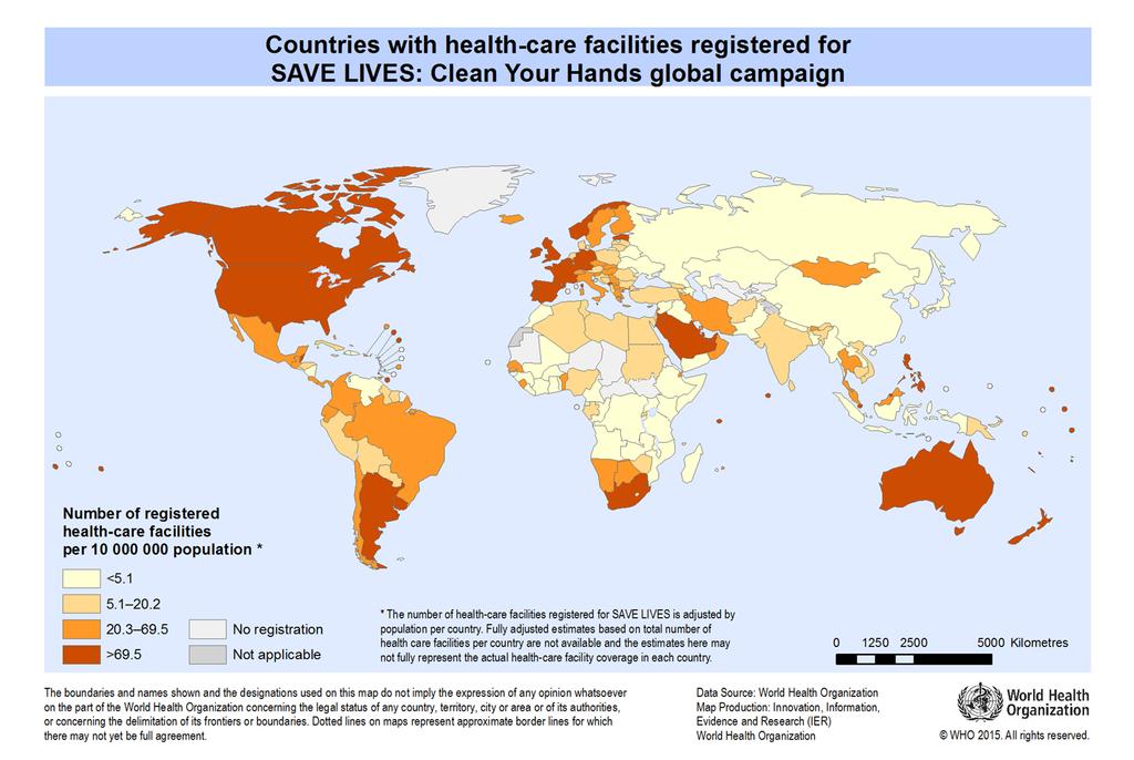 18 508 hospitais e centros de saúde em 175 países ou áreas