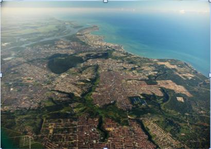 Vista aérea: Bacia do Rio Cuiá e seus afluentes; Parque Natural do Rio Cuiá; Mata do