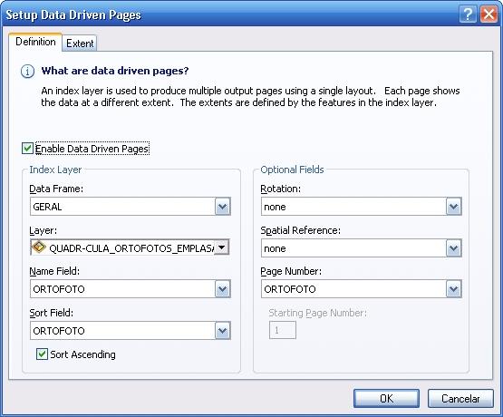 3 Configurando as funções da barra DATA DRIVEN PAGE. Clique com o Botão Esquerdo do mouse na opção Data Driven Page Setup, conforme destacado na figura abaixo.