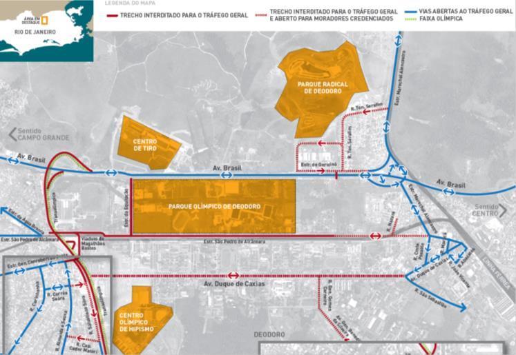 REGIÃO DEODORO Complexo Esportivo de Deodoro fechamentos no entorno Desde o dia 31 de julho, o entorno do Complexo Esportivo de Deodoro, do Centro de Tiro e do Complexo Olímpico Equestre tem