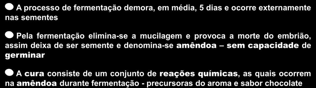 Fermentação e cura A processo de fermentação demora, em média, 5