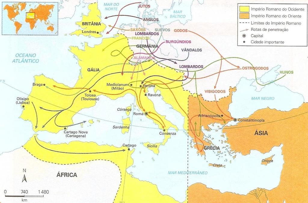 As migrações e invasões dos povos Bárbaros séculos IV e V Contribuíram para a formação e expansão do Reino Franco onde atuaram