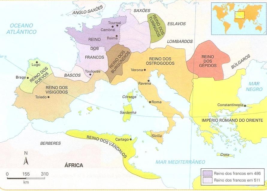 Reinos germânicos século VI A noção de Estado e de bem público desapareceu com a queda do Império Romano, o que facilitou a divisão das terras entre o clero