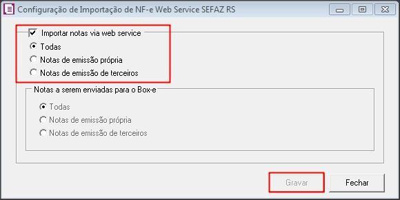 2.2 Selecione a opção [x] Importar notas via web service ; 2.
