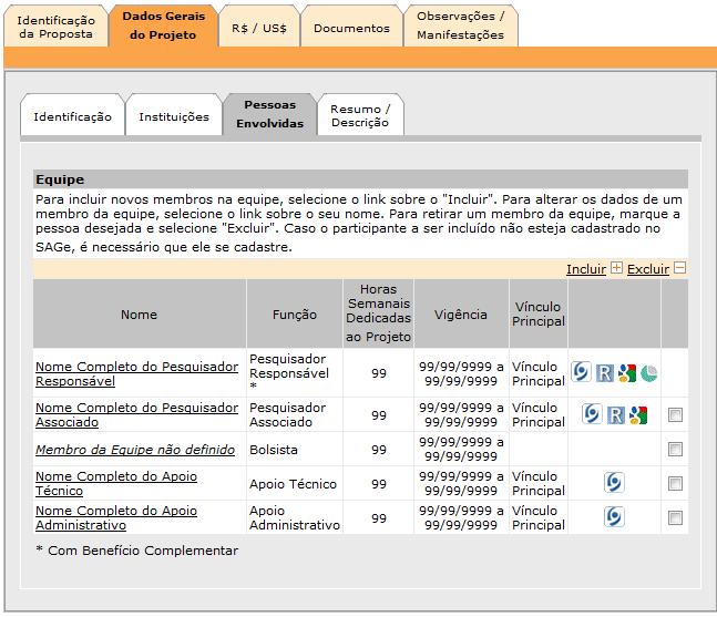 Na última coluna são exibidos ícones que representam os Links: - do Lattes ( ) ; - do MyResearcherID (ISI) ( ) e o do MyCitations (Google Scholar) ( ) caso a informação tenha