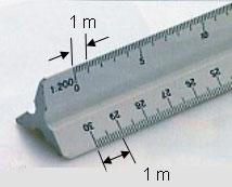 1. Figura 14 Exemplo de escalímetro ou escala triangular O escalímetro, escala ou régua triangular, é dividido em três faces, cada qual com duas escalas distintas.