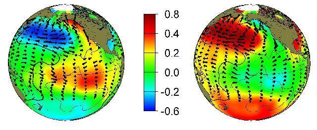 Figura 1. Fases quente (esquerda) e fria (direita) da Oscilação Decadal do Pacífico.