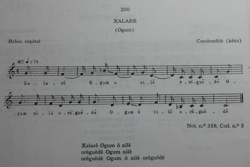 106 Figura 4.2.5.a -Melodia nº 200 Xalarê (Ogum). Fonte: (ALVARENGA, 1946, p. 180).