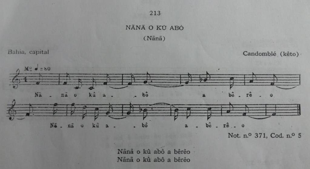 138 Figura 4.2.13.a - Melodia nº 213 Nãnã O Kû Abô (Nãnã). Fonte: (ALVARENGA, 1946, p. 187).
