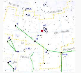 d Galáxia de Andrômeda (M31): distância: D = 2,54 milhões de anos-luz Diâmetro: d = 180 mil anos-luz A.R: 00 h 42 m 44 s Dec.