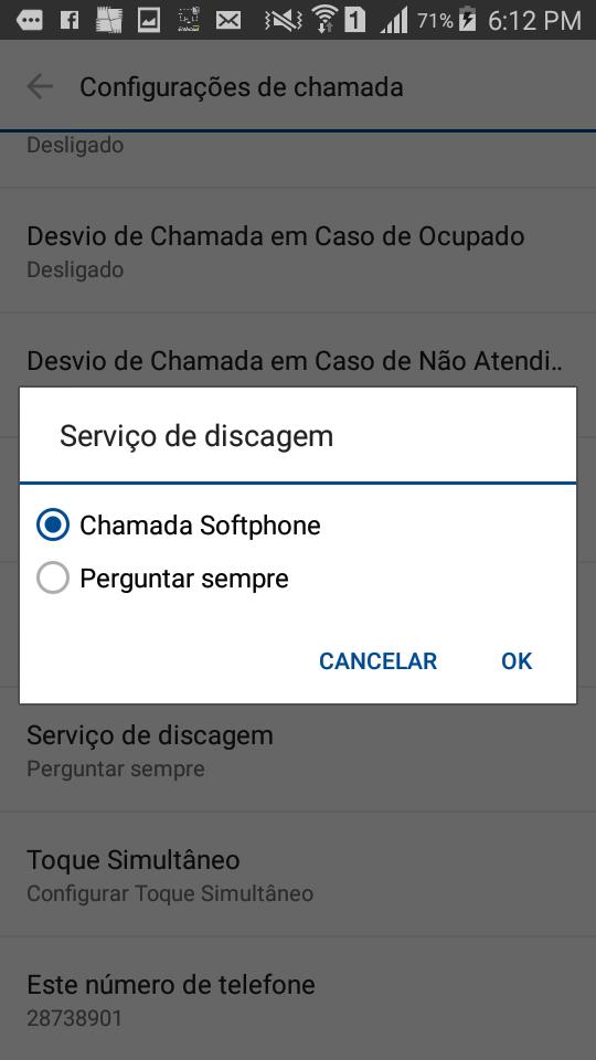 o selecionar a opção Perguntar sempre, toda vez que realizar uma chamada, um aviso de alerta aparecerá indicando para selecionar hamada