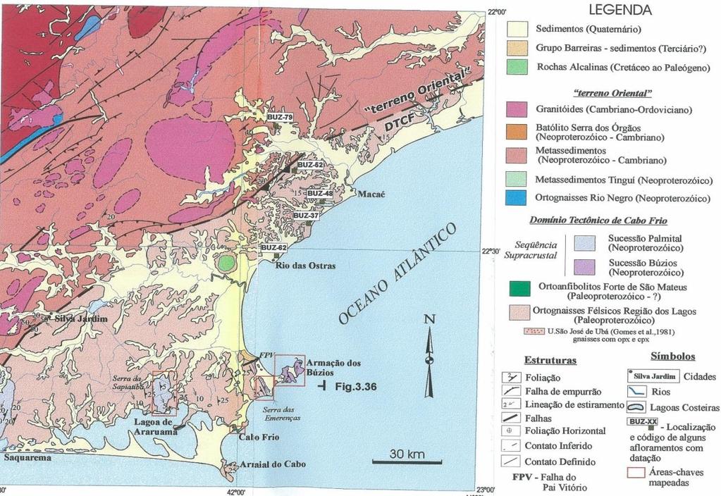 31 Figura 11. Mapa geológico do estado do Rio de Janeiro (modificado de Fonseca, 1998). Fonte: Schmitt (2001). 4.1.1. Depósitos quaternários. De acordo com Martin et al.
