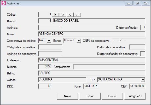 2.15 - No campo CIDADE, informe a cidade da agência; 2.16 - No campo UF, informe o Estado da agência; 2.17 - No campo DDD, informe o código de discagem direta à distância da agência; 2.