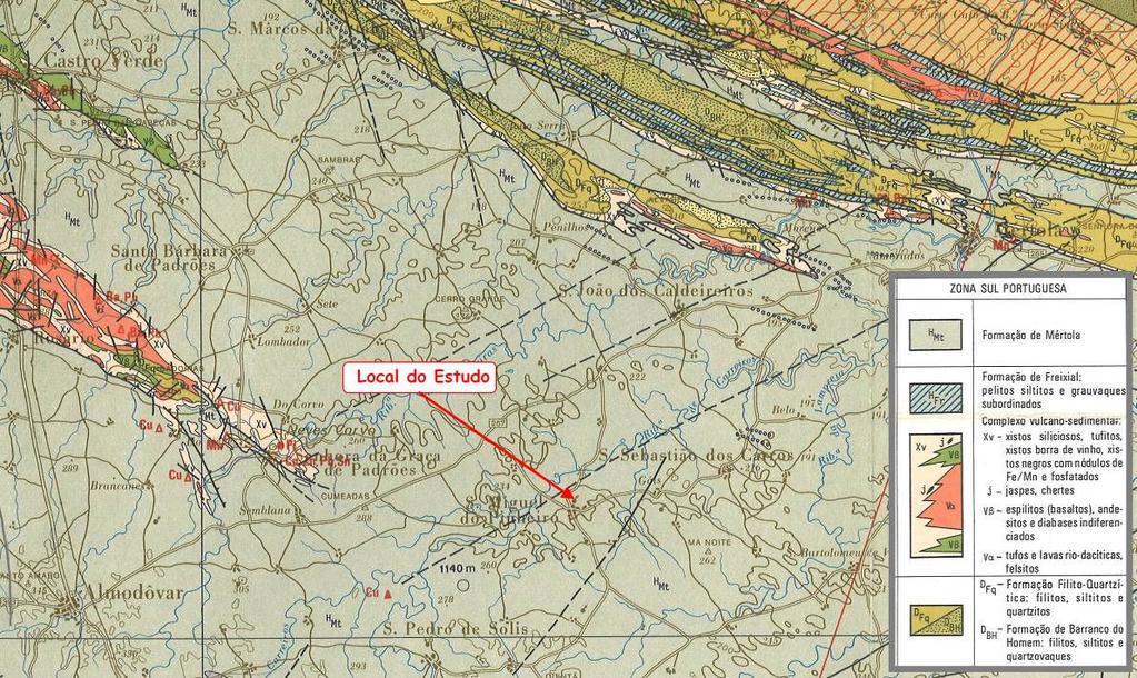 Figura 3.1 Enquadramento geológico do local em estudo (Carta Geológica de Portugal 1:200.000 (1989) Quadro 3.
