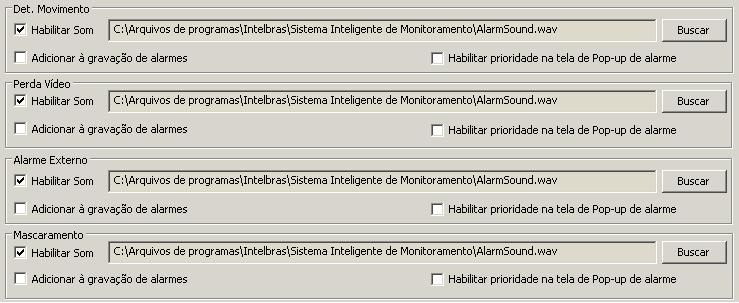Som de alarme Na ocorrência de um evento, é possível configurar um som de alarme.