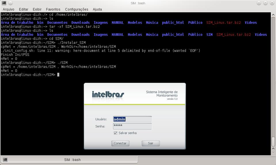 Instalação Antes da instalação do Sistema Inteligente de Monitoramento Intelbras - Client, verifique se há outro software de monitoramento instalado (Diretório /home/user/sim).