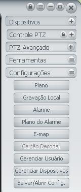 Seção 1: exibe os canais de vídeo. Seção 2: exibe os itens para configuração, controle dos dispositivos e do Sistema Inteligente de Monitoramento.