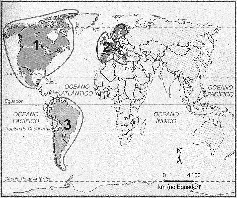 2 GEOGRAFIA QUESTÃO 1 Observe o mapa a seguir. MOREIRA, João Carlos; SENE, Eustáquio de. Geografia geral e do Brasil. São Paulo: Scipione, Atual, 2007. p. 241.