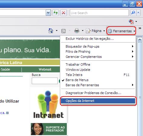 Para fazer esta configuração, primeiro acesse o Internet Explorer ( ) e abra a página da Unimed Ji-Paraná (www.unimedjpr.com.