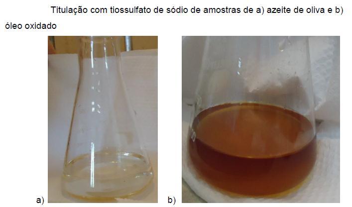 água destilada e 0,5 ml de solução de amido 1%; Titular com solução