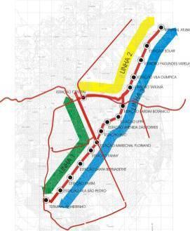 Figura 2 Linhas de Transporte propostas no Projeto Linha Verde