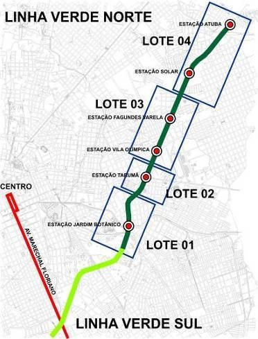 de ciclovia. TRECHOS DE IMPLANTAÇÃO O Projeto da Linha Verde foi dividido em quatro trechos.