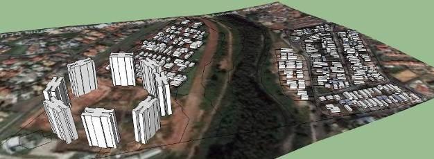 A planta e simulação evidencia que algumas torres encontram-se com implantações desfavoráveis ao conforto ambiental.