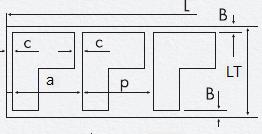 1ª disposição Determinação da largura da tira LT: LT = Y + 2B + D Y = medida A na tabela 3; D = largura da faca de avanço; B = distância