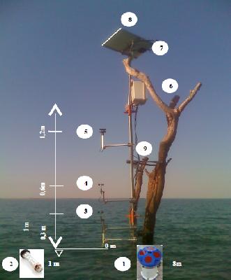 Figura 2. Árvore de instrumentação no lago da barragem de Ilha Solteira. (a) Anemômetro Sônico 2D.