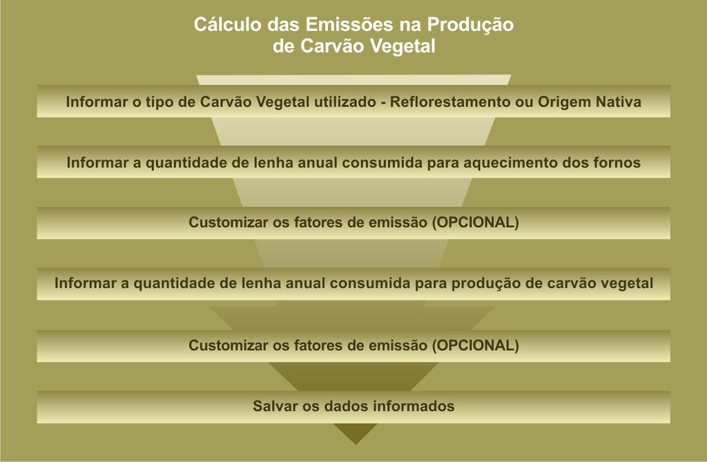 PRODUÇÃO DE CARVÃO VEGETAL Caso o participante desconheça a quantidade de lenha utilizada para aquecimento dos fornos, é assumido um percentual de 5% do consumo total de lenha como valor médio.