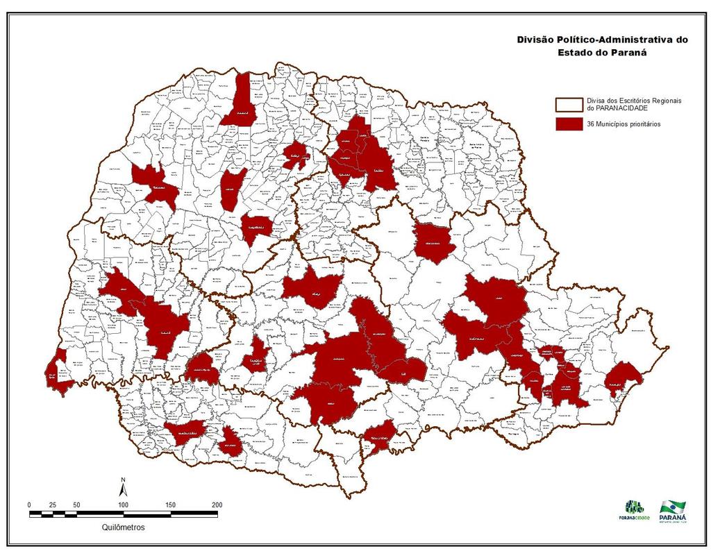 36 municípios onde a SEDU/PARANACIDADE iniciou análises