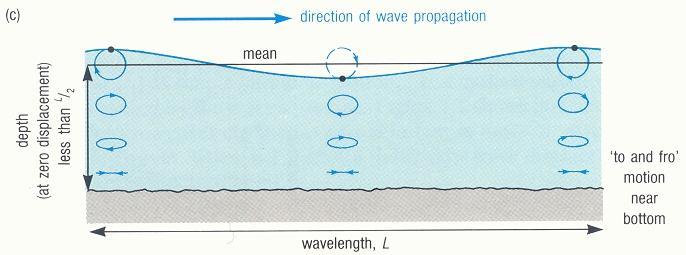 profundidade menor que λ MODELAÇÃO DE PROCESSOS HIDRODINÂMICOS DAS ONDAS NAS ZONAS COSTEIRAS direção de propagação da onda nível médio do mar comprimento de onda, λ Figura 5 Movimento das partículas