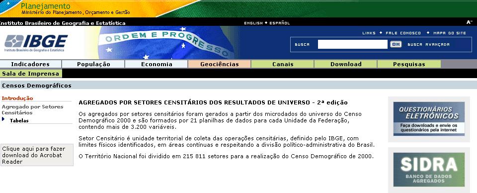 Resultados do Universo Agregado por Setores Censitários