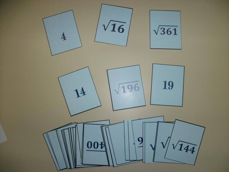 11 JOGO DA MEMÓRIA DA RADICIAÇÃO Divisão da classe: Duplas. Material (um para cada dupla): Cartas com radiciações e resultados.