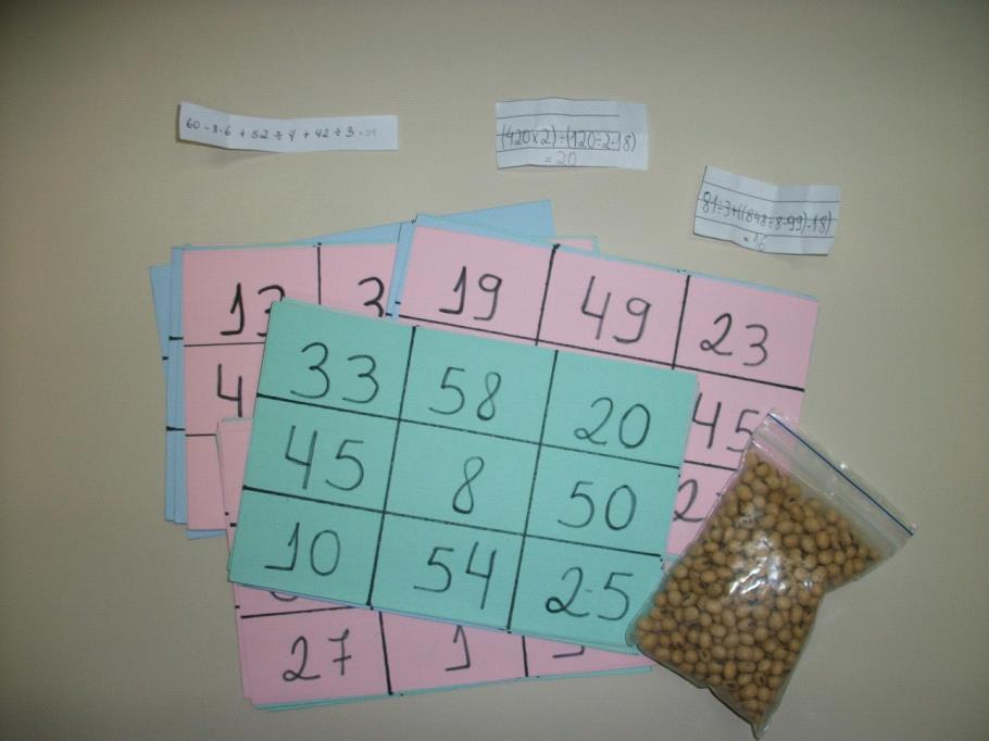 4 BINGO DAS EXPRESSÕES NUMÉRICAS Regras Cada aluno recebe uma cartela contendo resultados das expressões numéricas.