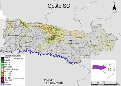 8.2.6. Santa Catarina Figura 11 Mapas de anomalia do IV das lavouras de grãos em relação ao ano passado Fonte: Projeto Glam. O mapa acima mostra manchas diferenciadas.